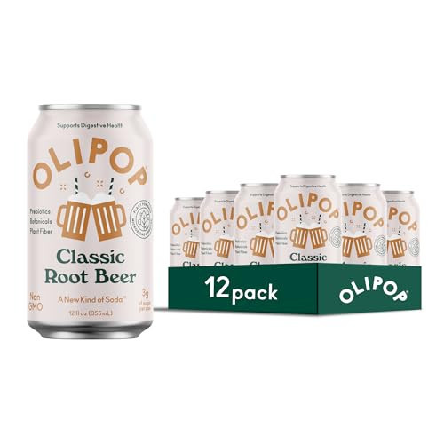 OLIPOP Prebiotic Soda Pop, Classic Root Beer, Pantry Pack Packed with Prebiotics, Fiber, and Botanicals, Gluten Free, GMO Free, 12oz (12-Cans) | Amazon (US)
