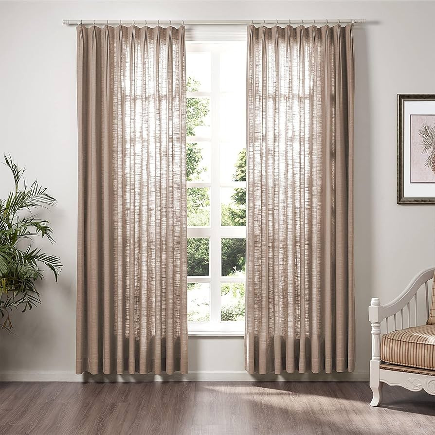 TWOPAGES 100 W x 96 L Triple Tailor Pleated Curtain, Privacy Protection Polyester Linen Unlined W... | Amazon (US)