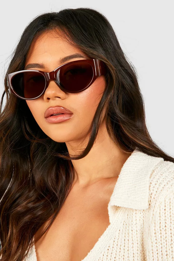 Brown Tinted Frame Sunglasses | boohoo (US & Canada)