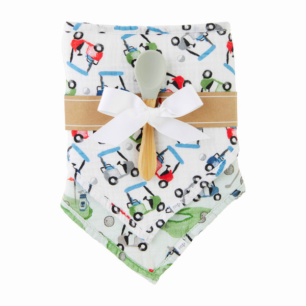 Mud Pie Kids Boy's Golf Bib Set in White | 100% Cotton | Mud Pie