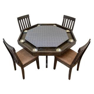 Lost Mill 8 Station Poker Table 1-Quantity in Mocha with 8 Chip Trays and Wood Dining Topper (1-Pack) | The Home Depot