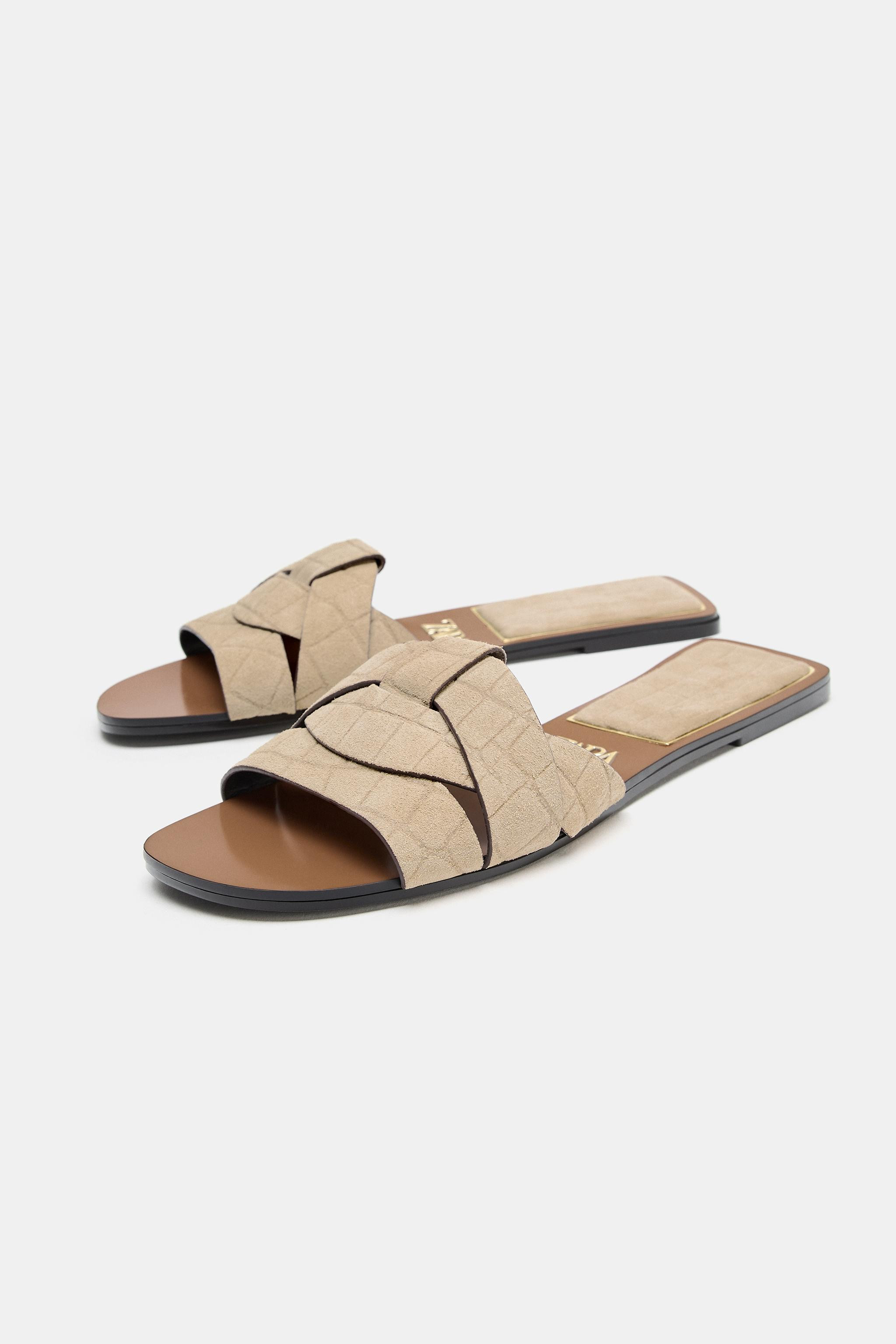 FLAT LEATHER CRISS-CROSS SANDALS | Zara UK