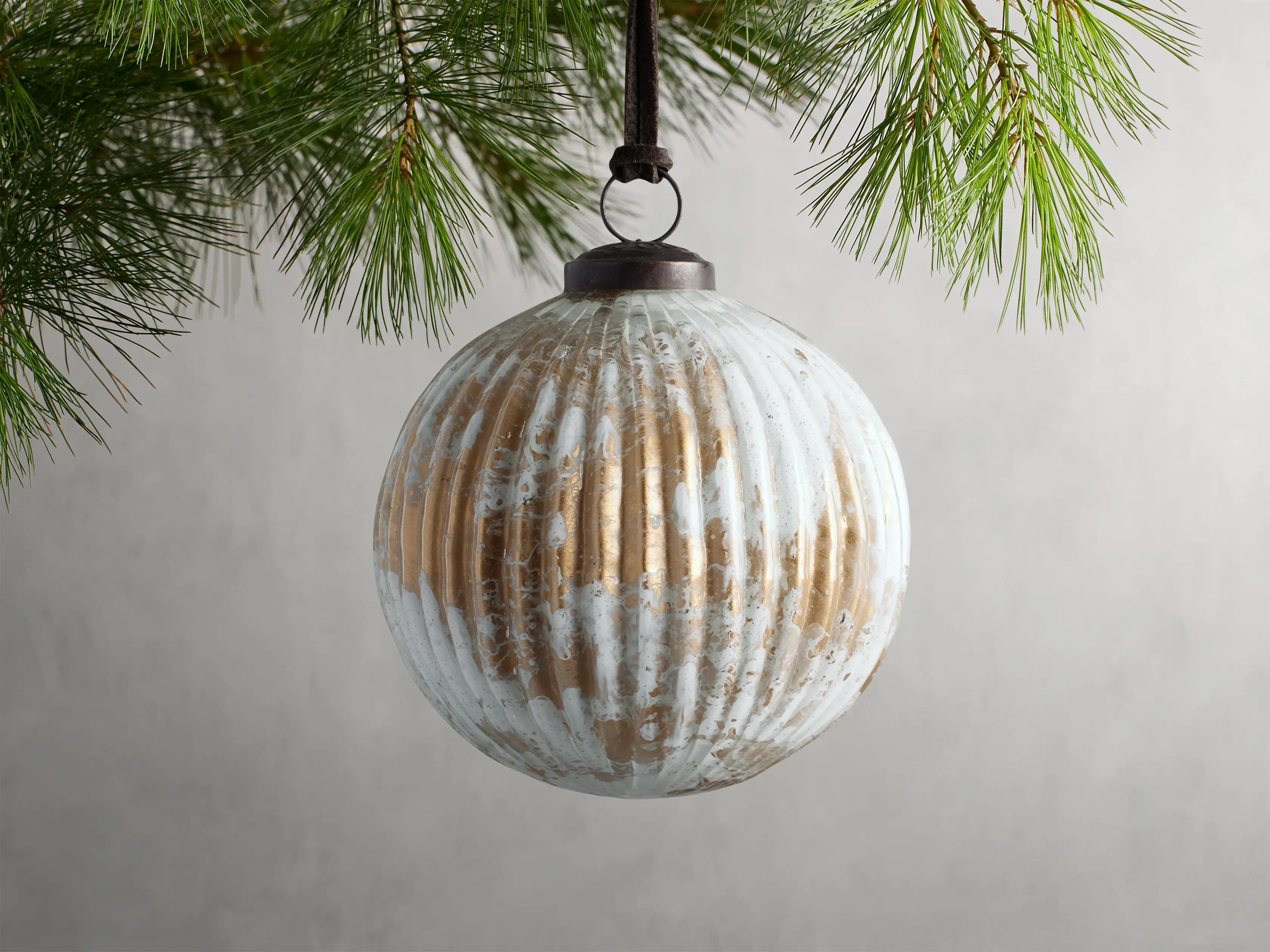 White Ribbed Ornaments (Set of 6) | Arhaus