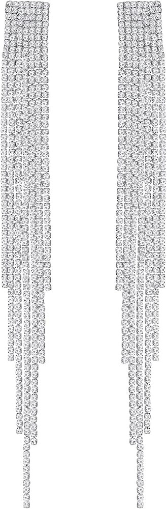 mecresh Silver Rhinestone Crystal Bridal Chandelier Long Tassels Dangle Earrings for Wedding | Amazon (US)