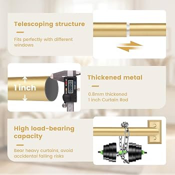 TANGWIN Gold Wrap Around Curtain Rods for Windows 48 to 90":Blackout Heavy Duty Adjustable Curtai... | Amazon (US)