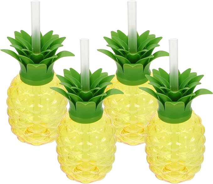 Kisangel Upside Down Pineapple 4pcs hawaiian party supplies Pineapple Cups with Lids and Straws C... | Amazon (US)