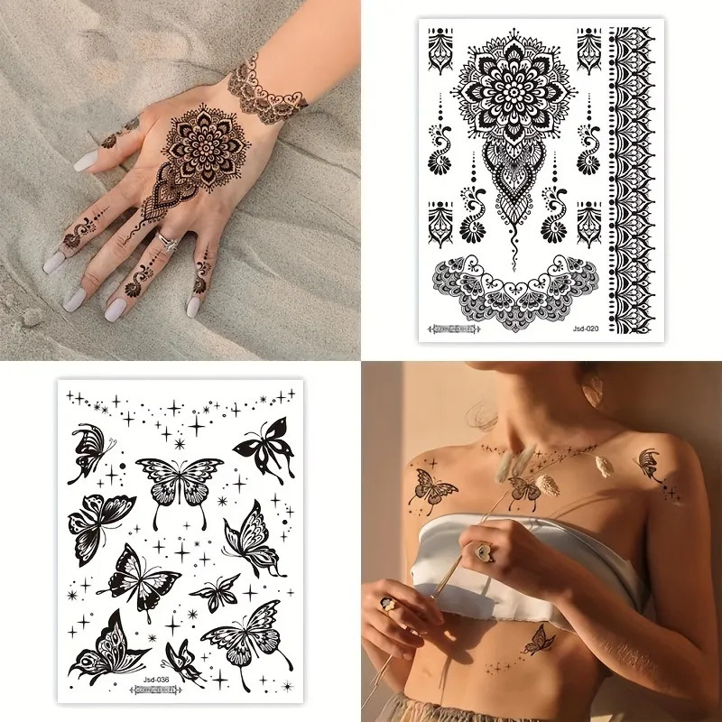 Waterproof Floral Temporary Tattoos - Fashionable Henna Stickers for Women - Semi-Permanent Body ... | Temu Affiliate Program