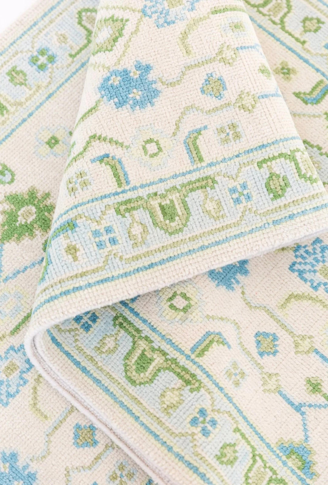 Modern Oushak Rug Ivory & Olive Green With Blue Border Handmade Floral Design 8x10 9x12 12x15 Lar... | Etsy (US)