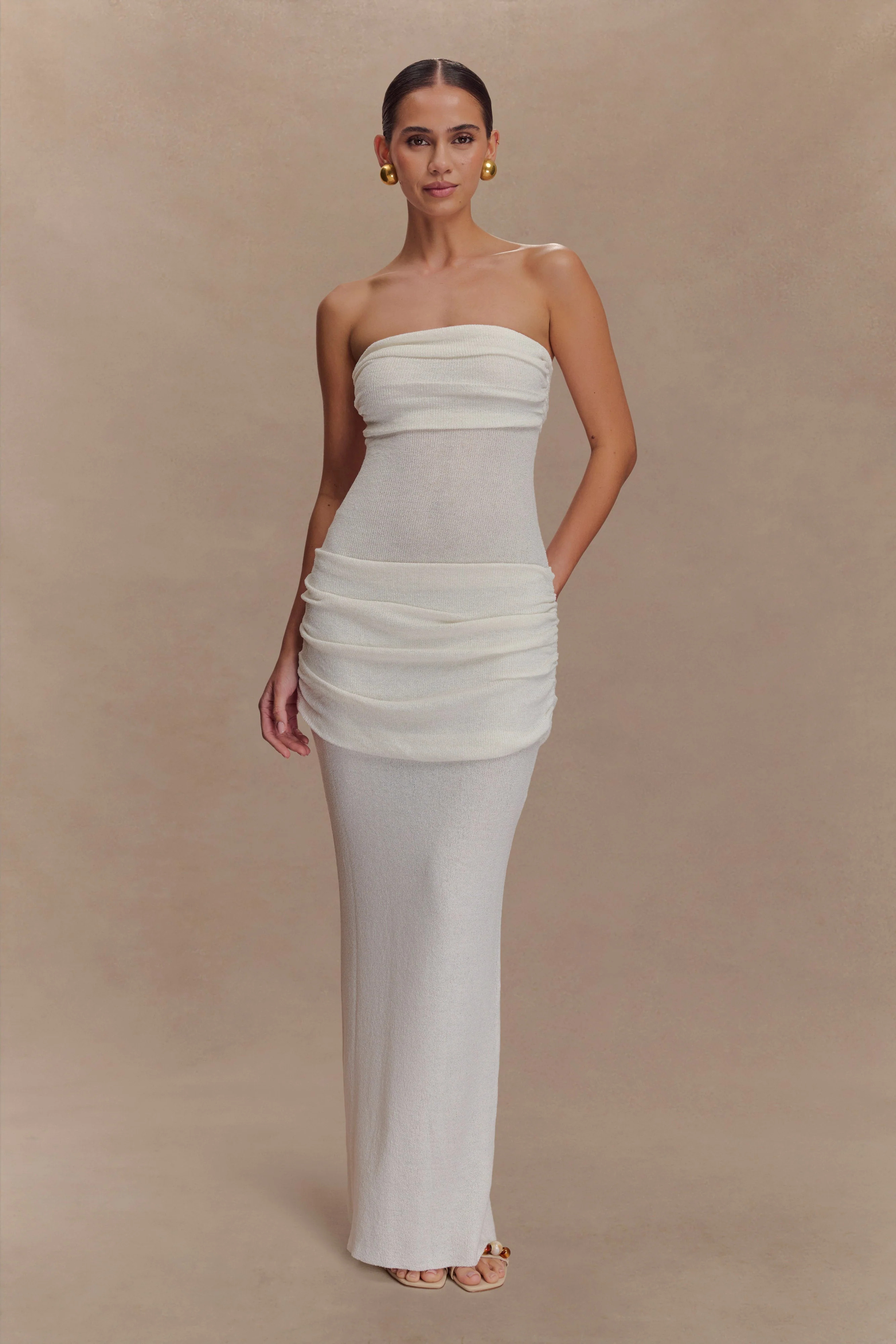 Elora Strapless Knit Maxi Dress - Ivory | MESHKI US