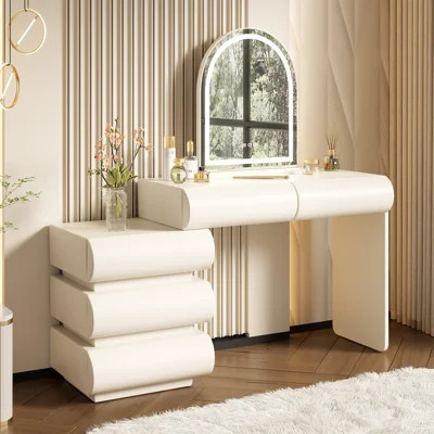 Luxury 2-In-1 Vanity Table With Leather Finish | Wayfair North America