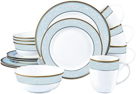 Fine Bone China Dinnerware Set,16 Pcs Classic Relief Pattern Gilt Edged High Grade Porcelain Tabl... | Amazon (US)