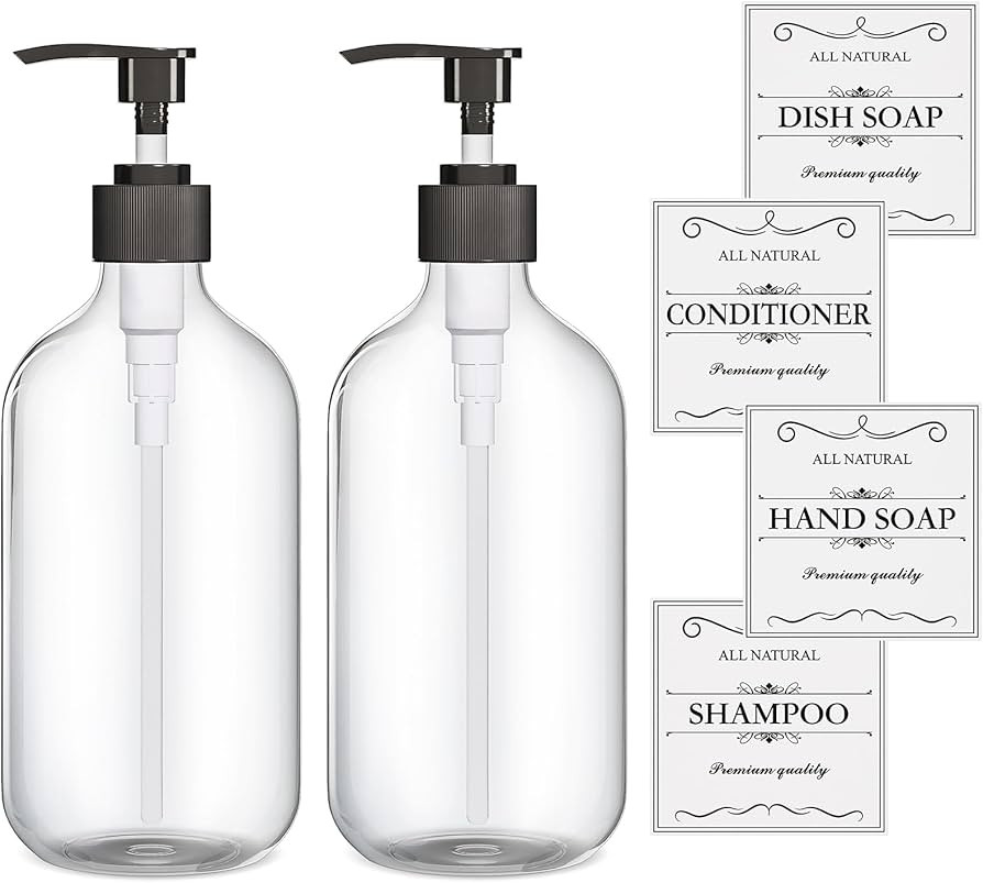 2PCS Clear Dish Soap Dispenser for Kitchen with Rust Proof Pump (16 Oz), Premium Hand Soap Dispen... | Amazon (US)