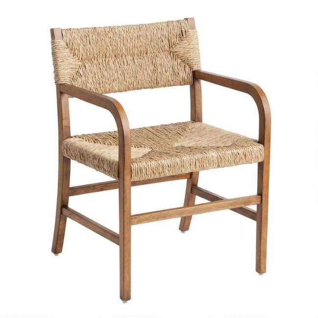 Vintage Acorn Wood and Seagrass Candace Dining Armchair | World Market