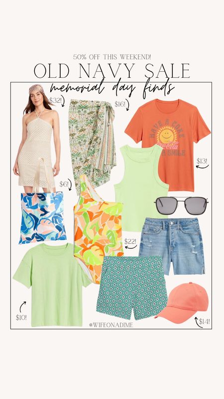 Happy Memorial Day weekend! Get 50% off your purchase at Old Navy until 5/29! Happy shopping! ☀️ 

Old Navy, women's fashion, fashion finds, fashion favorites, spring, spring finds, spring favorites, spring fashion, summer, summer finds, summer favorites, summer fashion, graphic tee, sarong, swimsuit, one piece swimsuit, sunglasses, tank top, shorts, shirt, bag, dress, crochet, lime green, denim shorts, orange baseball hat, swim cover up, outfit inspiration, sale, memorial day sale, fashion sale, clothing sale, vacation, travel, beach, pool, sunshine, warm weather, now trending, trending fashion

#LTKsalealert #LTKfit #LTKFind