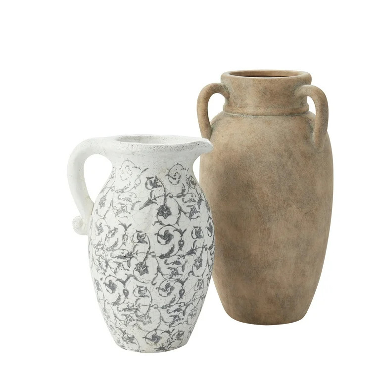 My Texas House 9" Ivory Scroll Pattern Ceramic Pitcher Vase | Walmart (US)