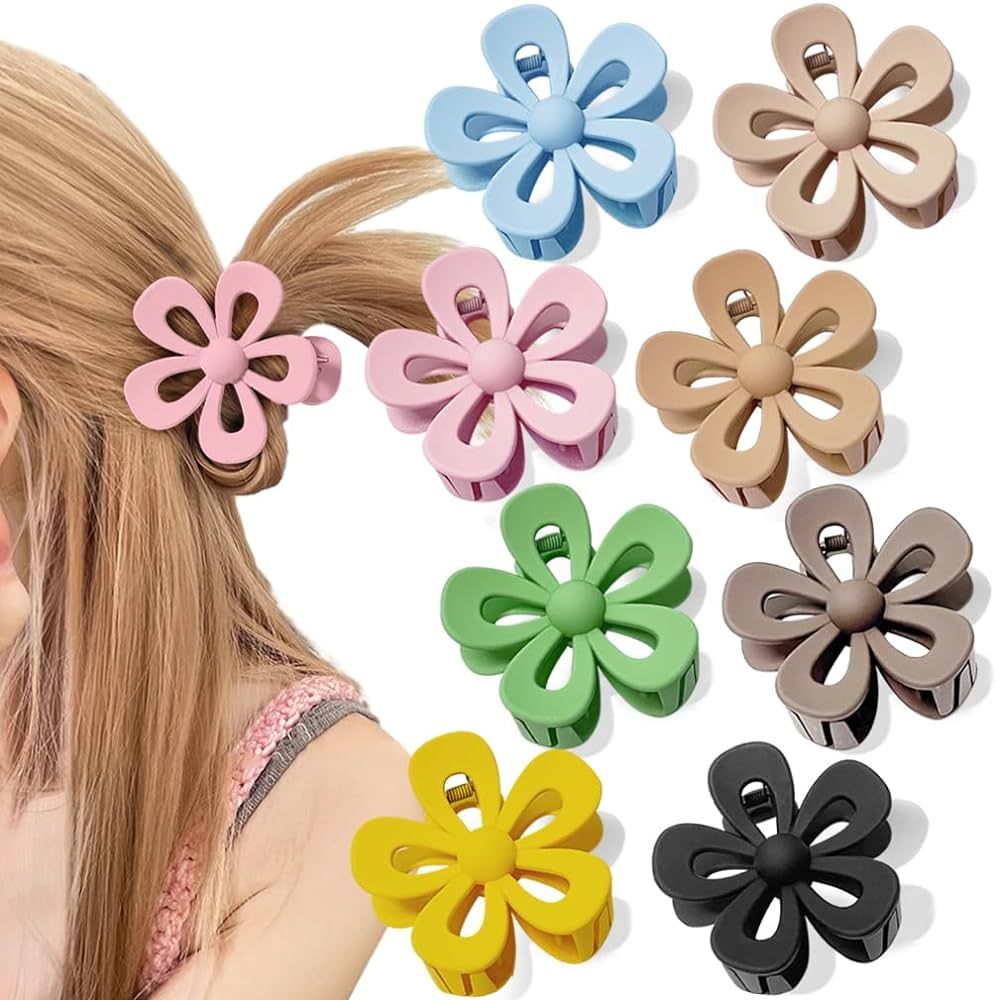 Flower Hair Claw Clips 8 Pack Large Size Girls Cute Hair Clips for Thick Thick Hair Women Daisy C... | Amazon (US)