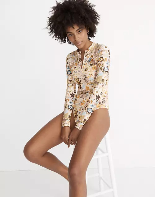 Madewell Second Wave Rash Guard One-Piece Swimsuit in Wildgarden | Madewell