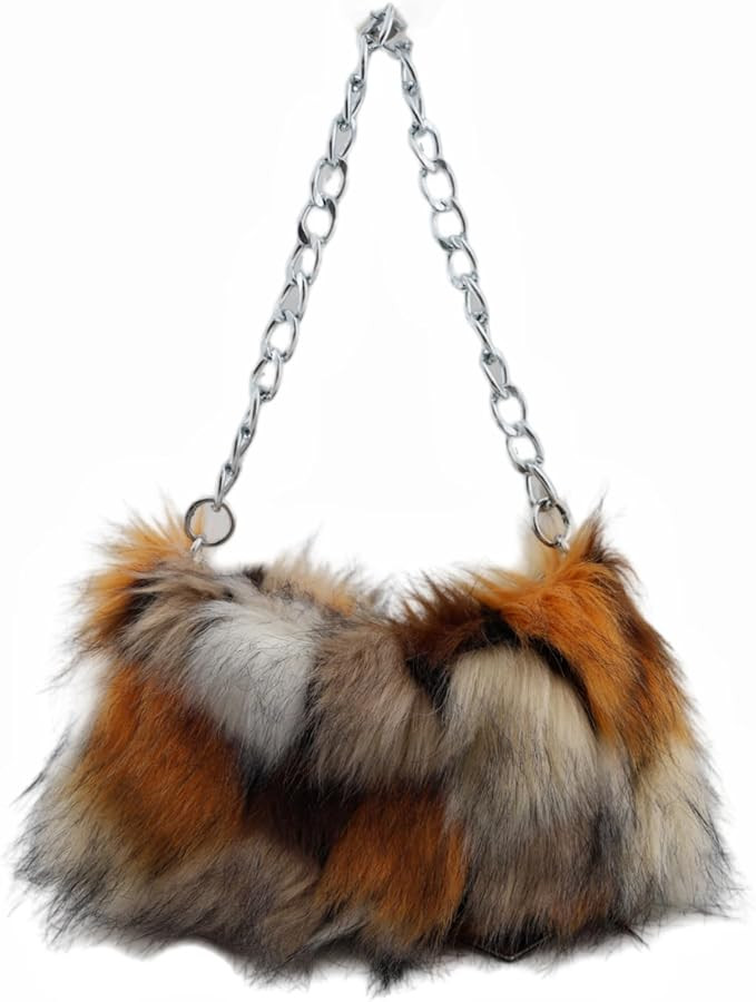 Faux Fur Handbag for Women – Leopard Print Chain Shoulder Bag Trendy Evening Bag Fashion Undera... | Amazon (US)