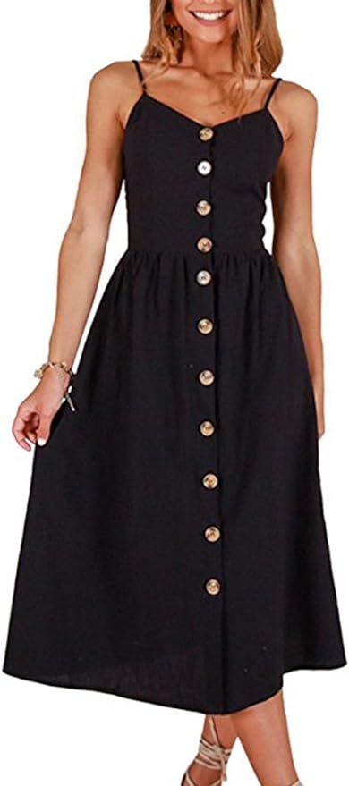 YAMTHR Womens Summer Floral Spaghetti Strap Button Down Swing Midi Dress with Pockets | Amazon (CA)