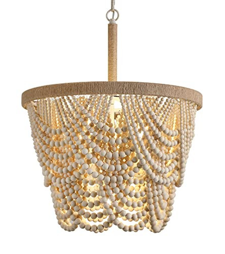 Q&S Boho Wood Beaded Chandelier,Farmhouse Coastal Large Bohemia 5 Lights for Dining Room Kitchen Living Room Entryway Foyer Hotel W19.9 UL Listed | Amazon (US)