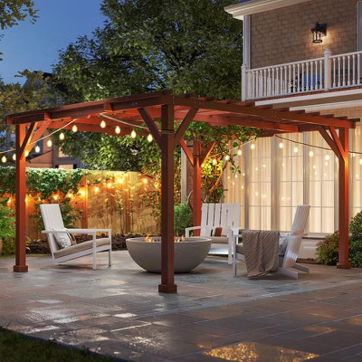 Outsunny 11' x 12.5' Outdoor Wood Pergola with Grape Trellis for Patio, Deck, Backyard, Lawn, Brown | Target