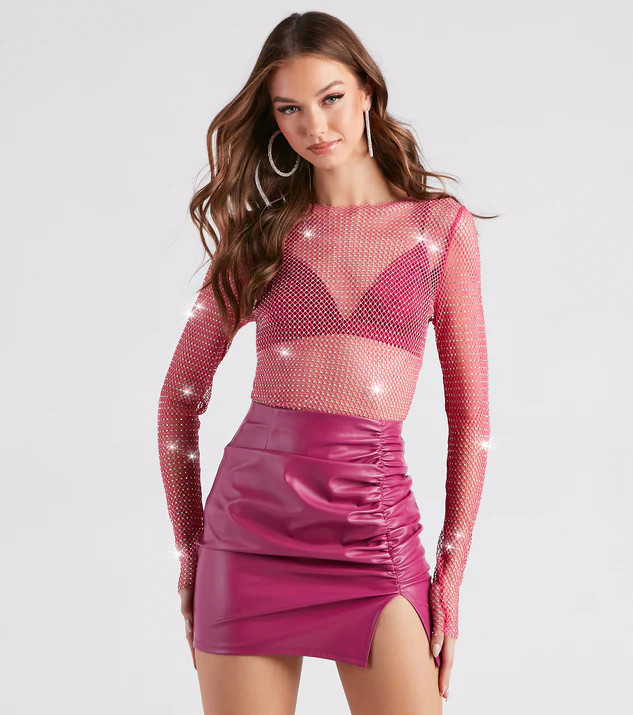 Glitzy Muse Rhinestone Fishnet Crop Top | Windsor Stores