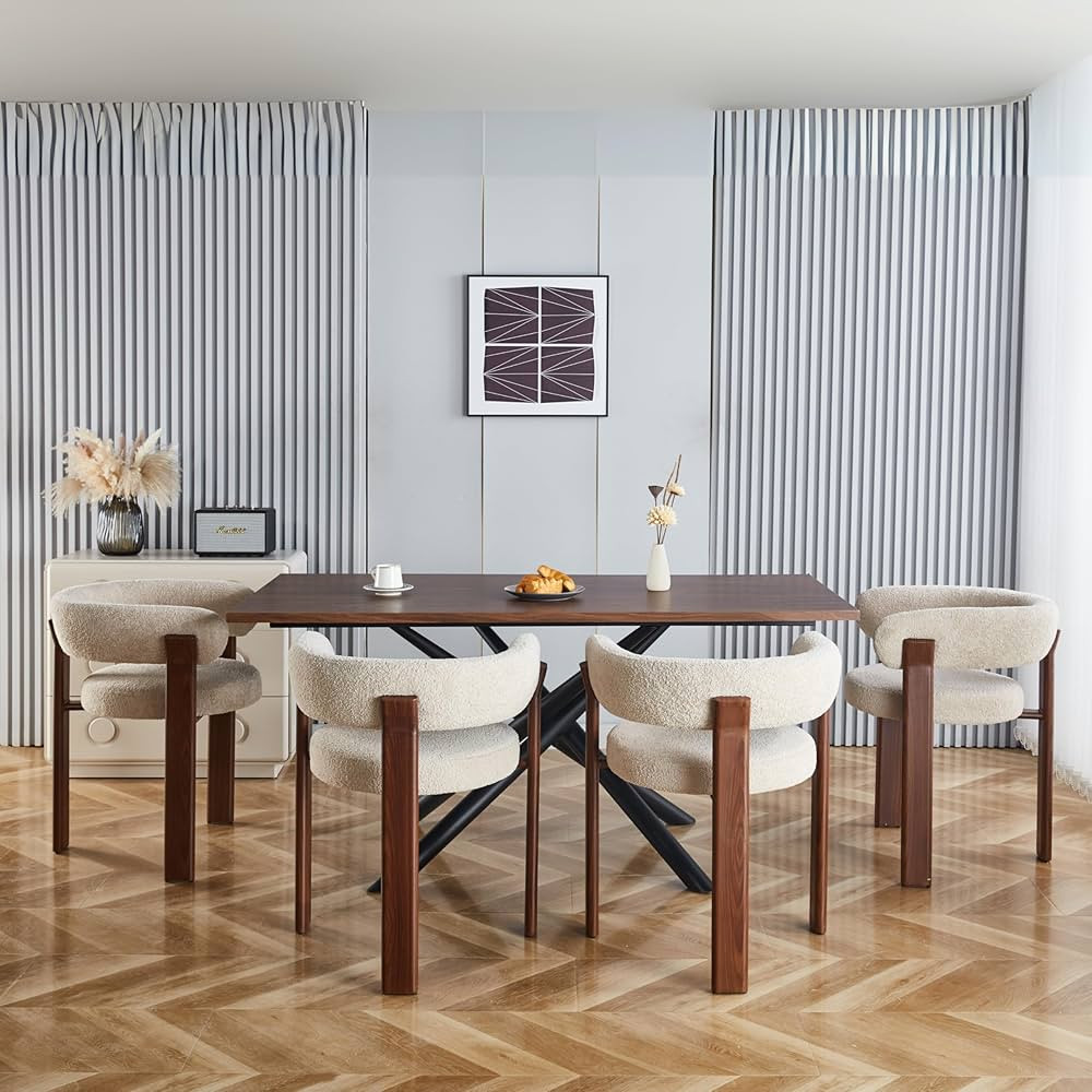 Boucle Dining Chairs Set of 4, Dining Chairs with Upholstered Seat and Round Back, Mid-Century Mo... | Amazon (US)