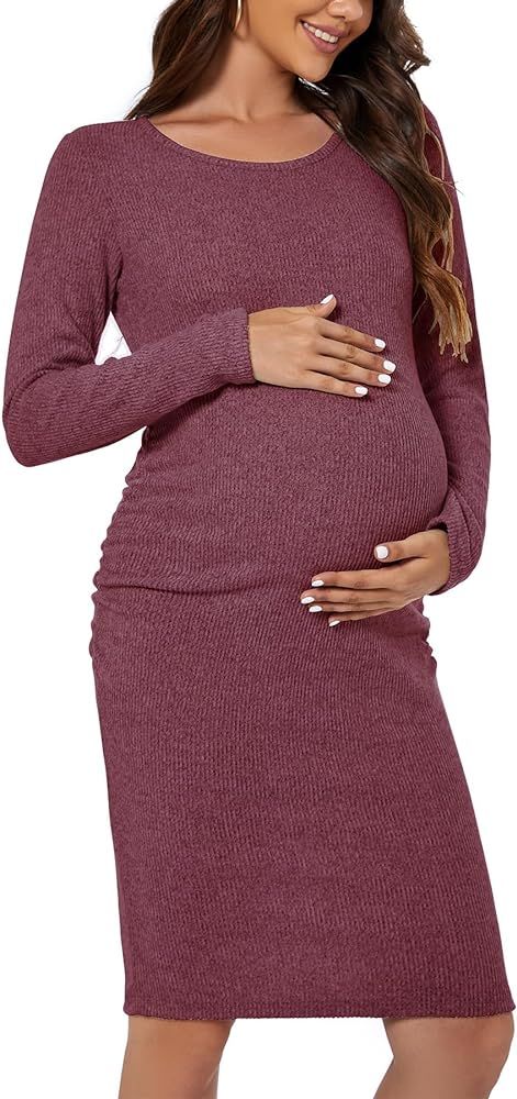 Smallshow Women's Knit Maternity Dress Long Sleeve Pregnancy Clothes | Amazon (US)