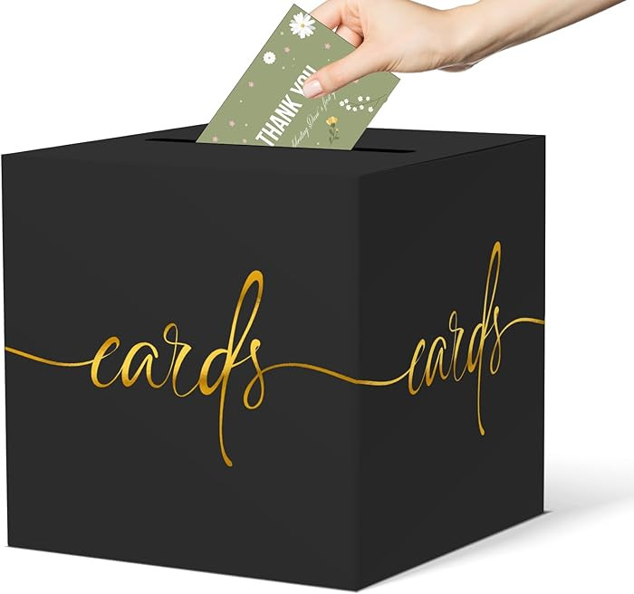 Black Card Box with Gold Foil Design, Paperboard Card Box for Birthday Wedding Party Graduation R... | Amazon (US)