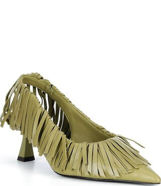 Gianni Bini Warrick Leather Fringe Slingback Pumps - 6.5 | Dillard's