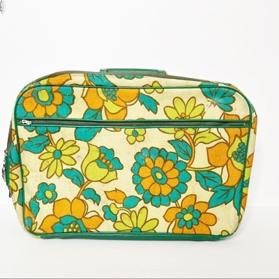 Vintage 70’s Floral Funky Green Orange Suitcase Briefcase | eBay US