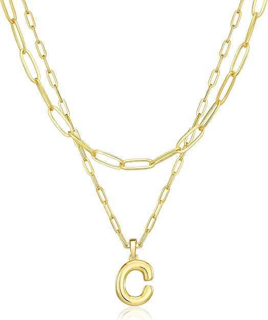 adoyi Gold Necklace for Women Layered Bubble Heart Letter Initial Necklaces for Women Trendy Jewe... | Amazon (US)