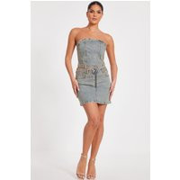 Dark Indigo Denim Embellished Mini Skirt | Debenhams UK