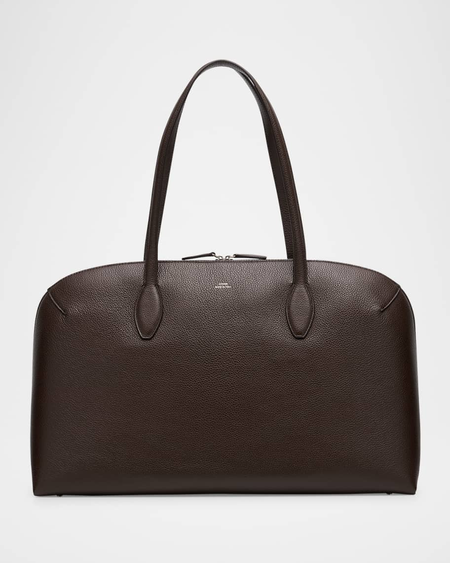 Curved Grain Leather Day Tote Bag | Neiman Marcus