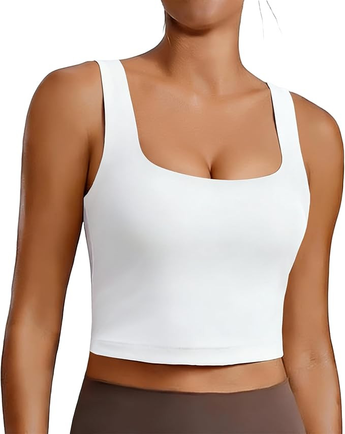 PINSPARK Sports Bra for Women Square Neck Longline Tank Top with Built in Bra | Amazon (US)