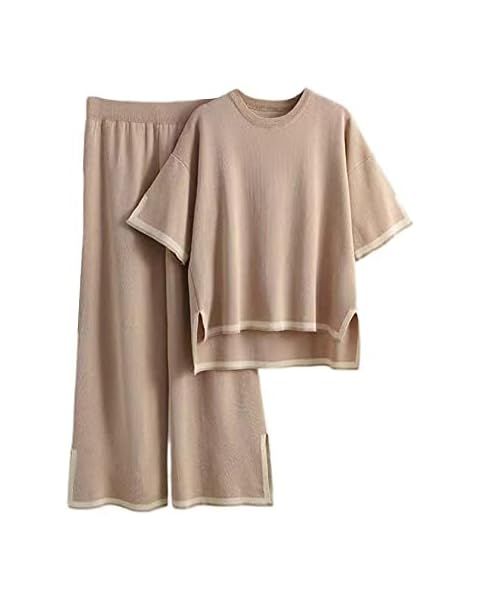 Gihuo Women Sweater Sets 2 Piece Outfits Knit Lounge Sets Short Sleeve Tops Wide Leg Pants Matchi... | Amazon (US)