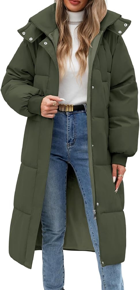Women Long Puffer Coat Winter Warm Hooded Jacket Long Sleeve Parka Full Length Down Coats With Zi... | Amazon (US)