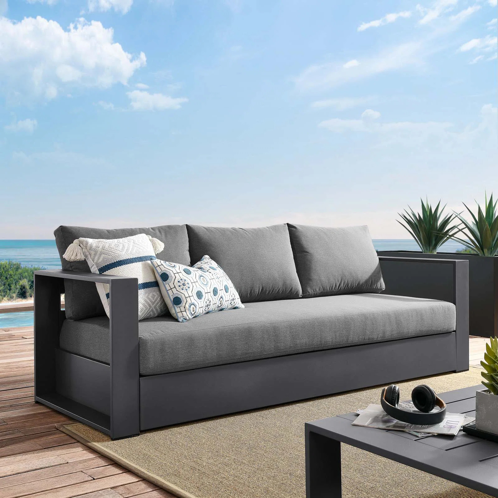 Tahoe Outdoor Patio Powder-Coated Aluminum Sofa | Wayfair North America