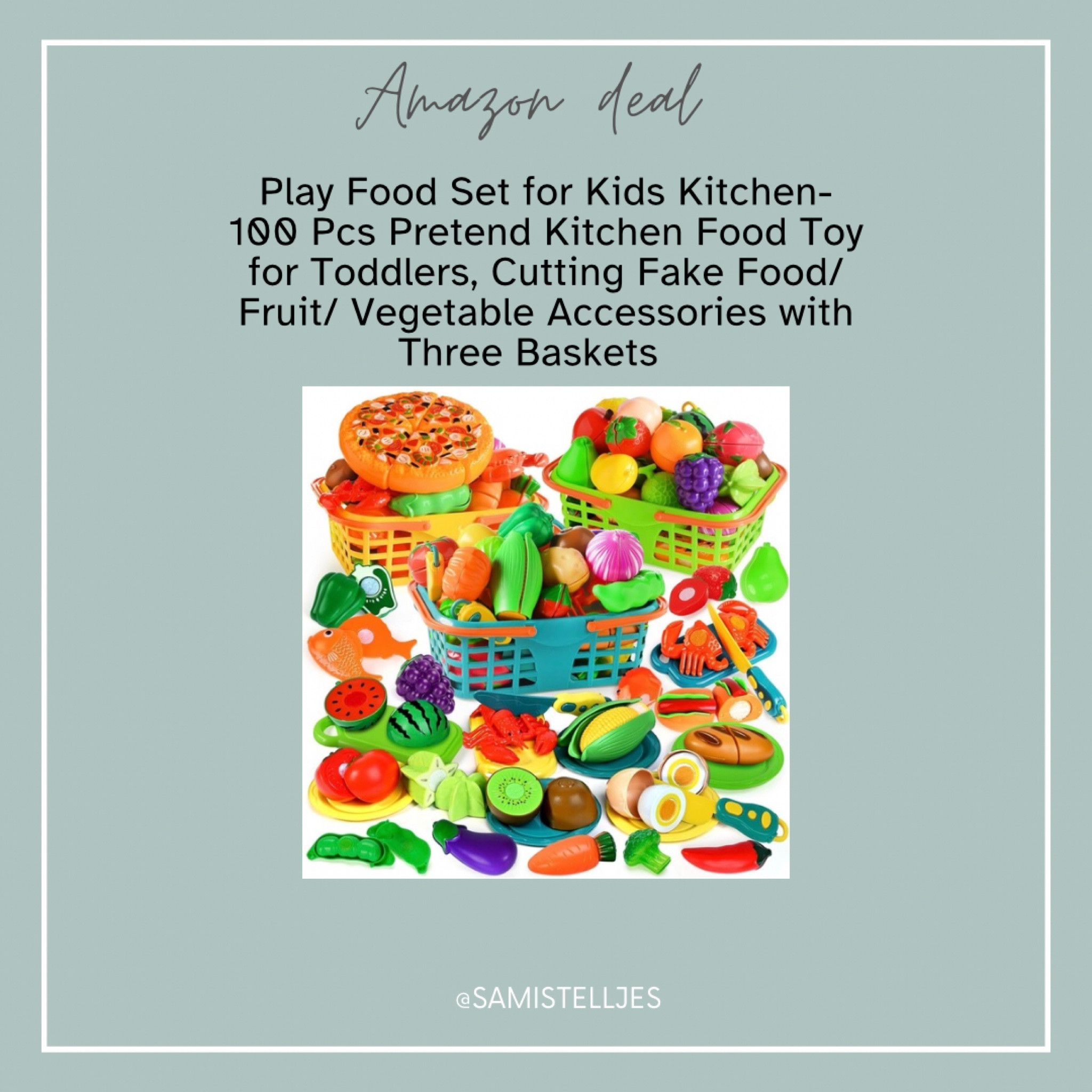 Play Food Set for Kids Kitchen- 100 Pcs Pretend Kitchen Food Toy for Toddlers, Cutting Fake Food/ Fruit/ Vegetable Accessories with Three Baskets

#LTKBaby #LTKKids #LTKSaleAlert
