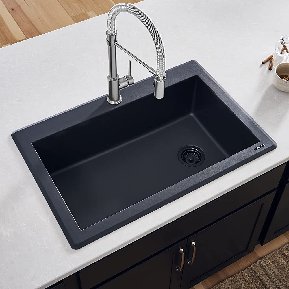 Ruvati 33 x 22 inch Drop-in Topmount Granite Composite Single Bowl Kitchen Sink Slope Bottom - Mi... | Amazon (US)