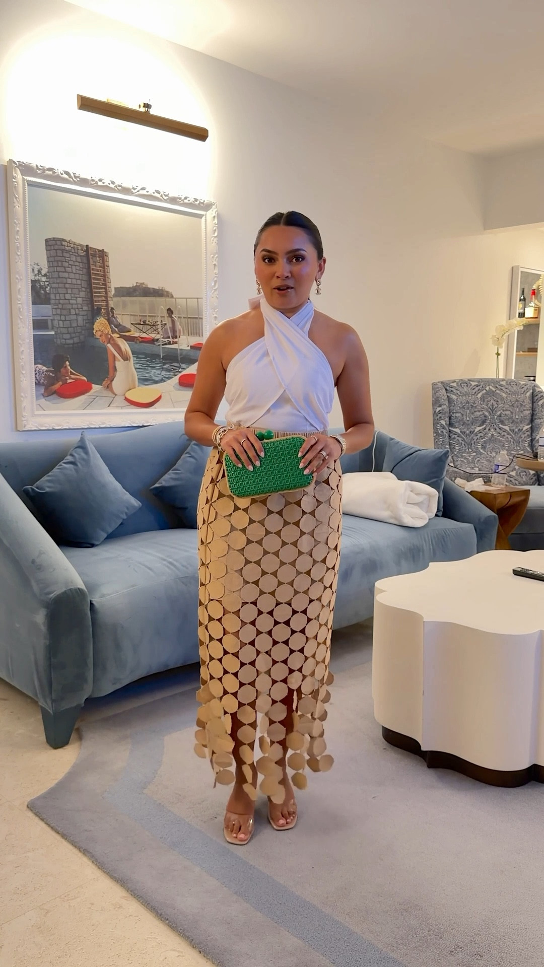 Vacation Outfit for Dinner!
White halter top size xs TTS
Fringe skirt in khaki size small TTS
Clear heels size 5 TTS 

#LTKPetite #LTKTravel #LTKootd