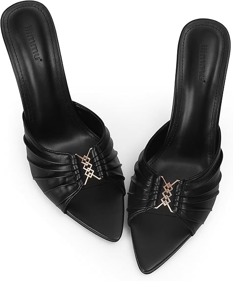 iiimmu 3.5 IN Stiletto Mules High Heels with Pointed Peep Toe Heeled Sandals Faux Leather | Amazon (US)
