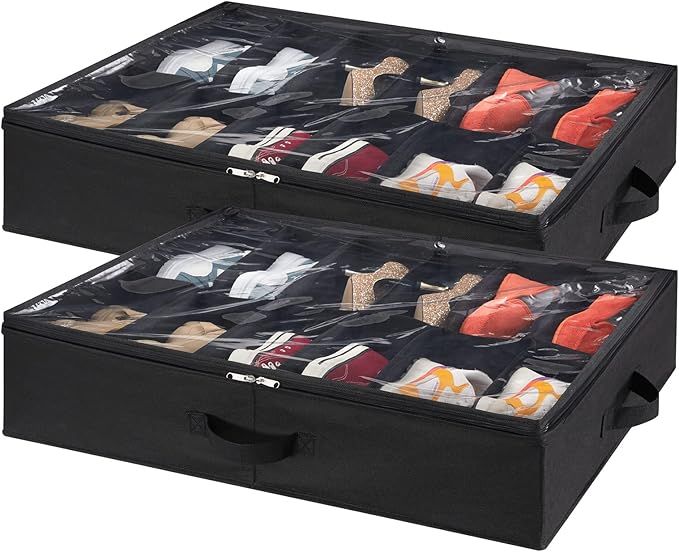 Lifewit Under Bed Shoe Storage Organizer Set of 2, Foldable Fabric Shoes Container Box with Clear... | Amazon (US)