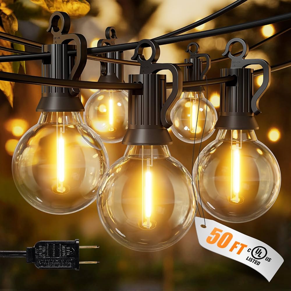 Brightown Outdoor String Lights, 50FT 25 G40 Bulbs Shatterproof Patio Lights, IP65 Waterproof Dim... | Amazon (US)