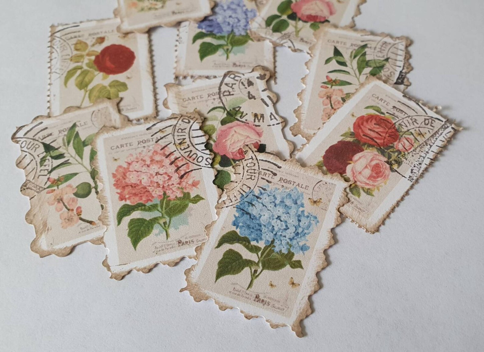 Faux Postage Stamps,floral Junk Journal Stamps,handmade Postal Stamps,set of 10,vintage Botanical... | Etsy (US)
