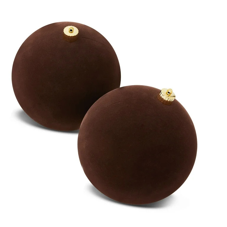 Brown Flocked Jumbo Shatterproof Christmas Ornaments, 7.79", 2 Count, by Holiday Time | Walmart (US)