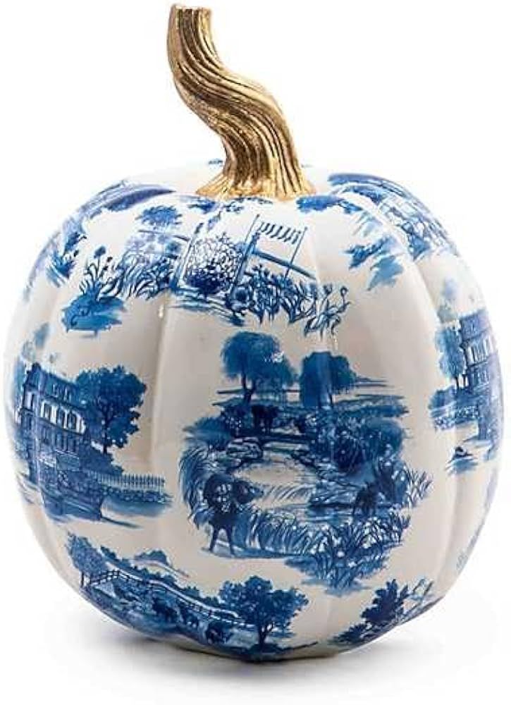 MACKENZIE-CHILDS Toile Small Resin Pumpkin, Halloween Tabletop Decor, Blue-and-White Royal | Amazon (US)