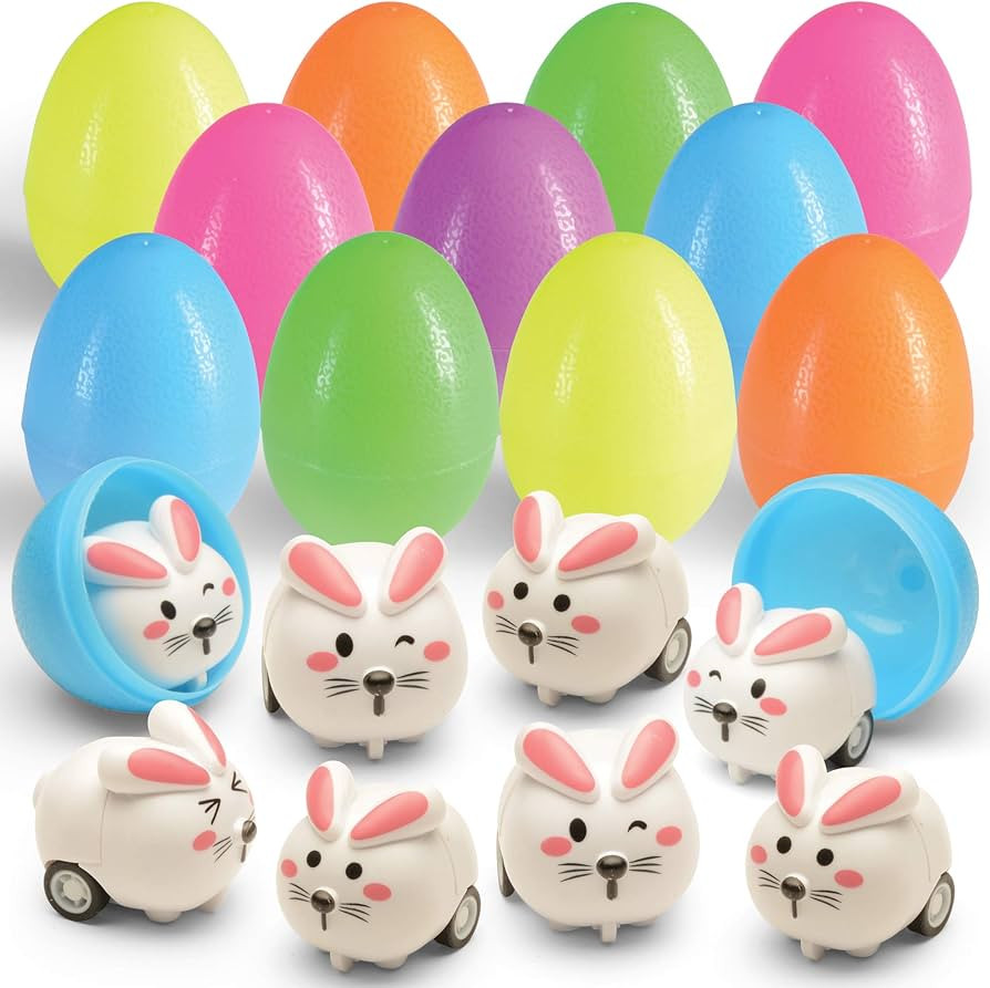 Prextex 6 Toy Filled Easter Eggs Filled with Mini Pull-n-Go Easter Bunnies | Amazon (US)