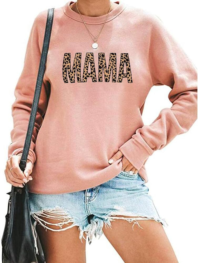 Mama Sweatshirt Women Cute Leopard Funny Letter Print Mom Blouse Tops Casual Long Sleeve Vacation... | Amazon (US)