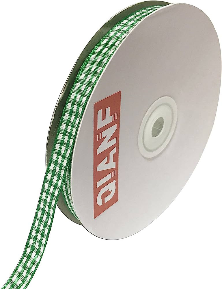 QIANF 3/8 Inch Wide Gingham Woven Edge Ribbon, Checkered Craft, 50 Yards Long Per Spool(Green) | Amazon (US)